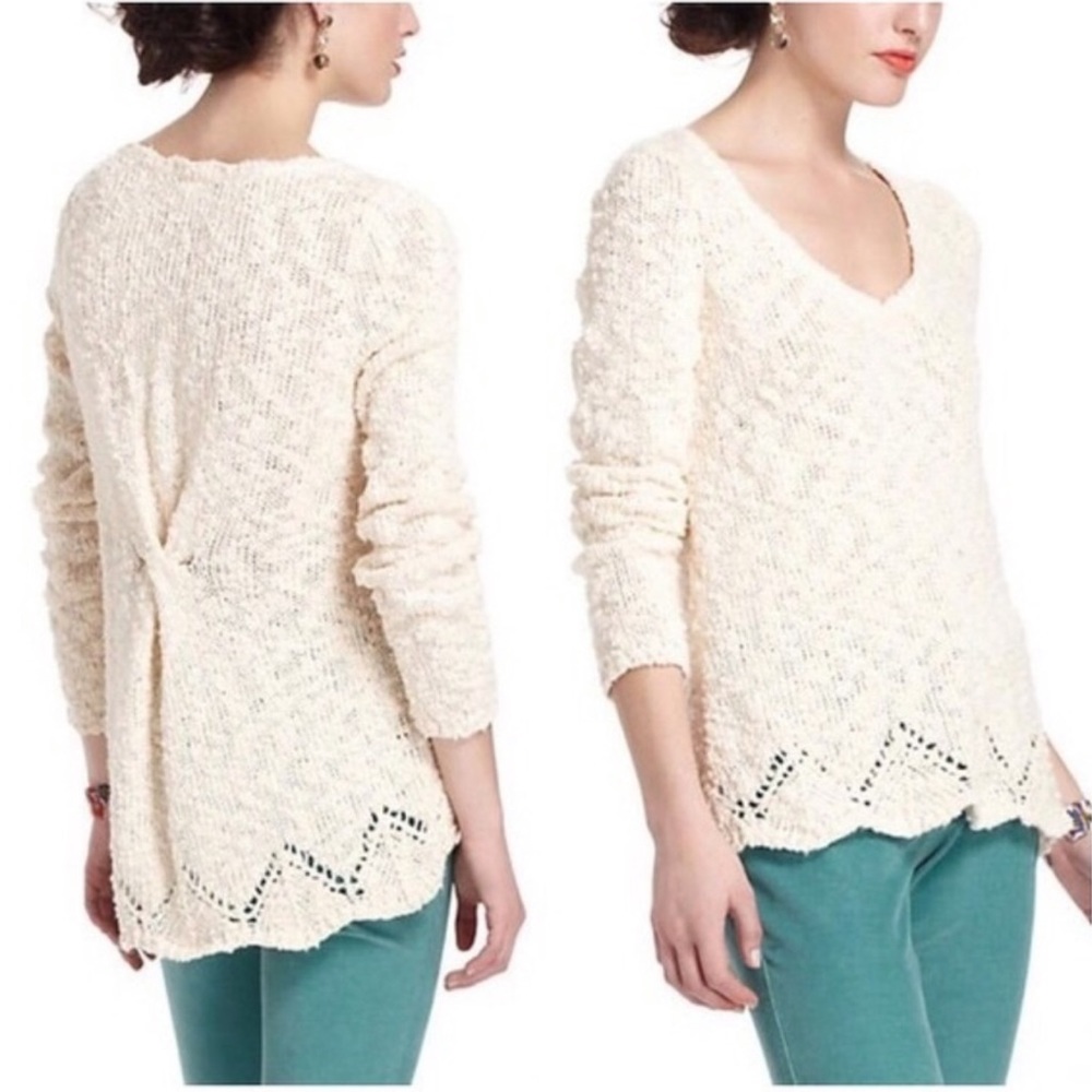 Anthropologie Yellow Bird Peaked Pointelle Sweater